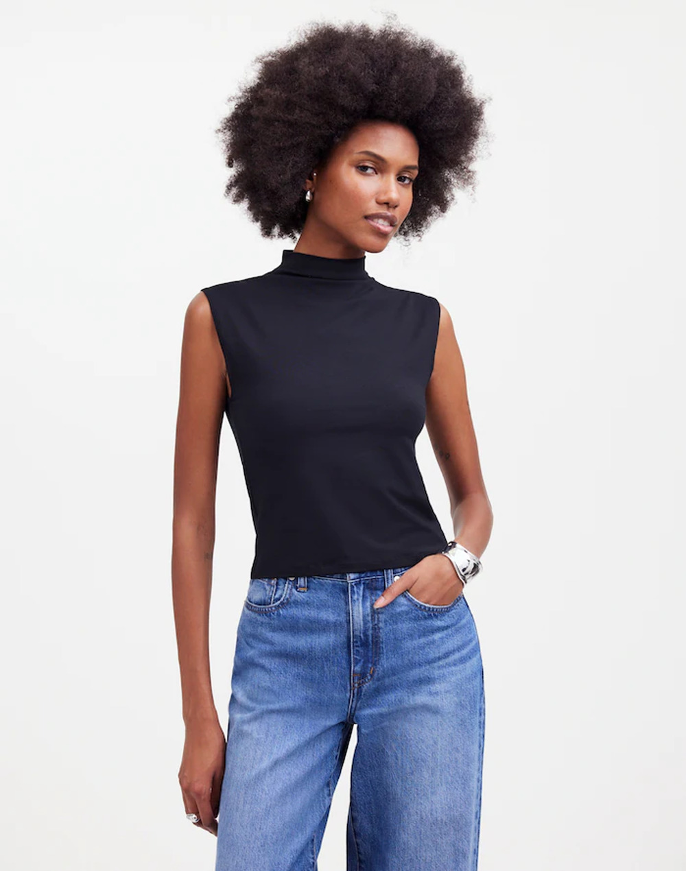 Madewell Funnel Neck Cropped Muscle Tee Black NWT XS